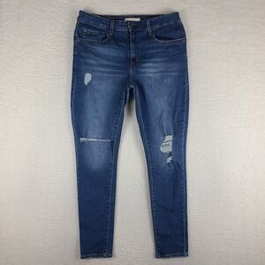 Levi's 721 Jeans Womens 32 Blue‎ High Rise Skinny Distress Dark Wash Denim